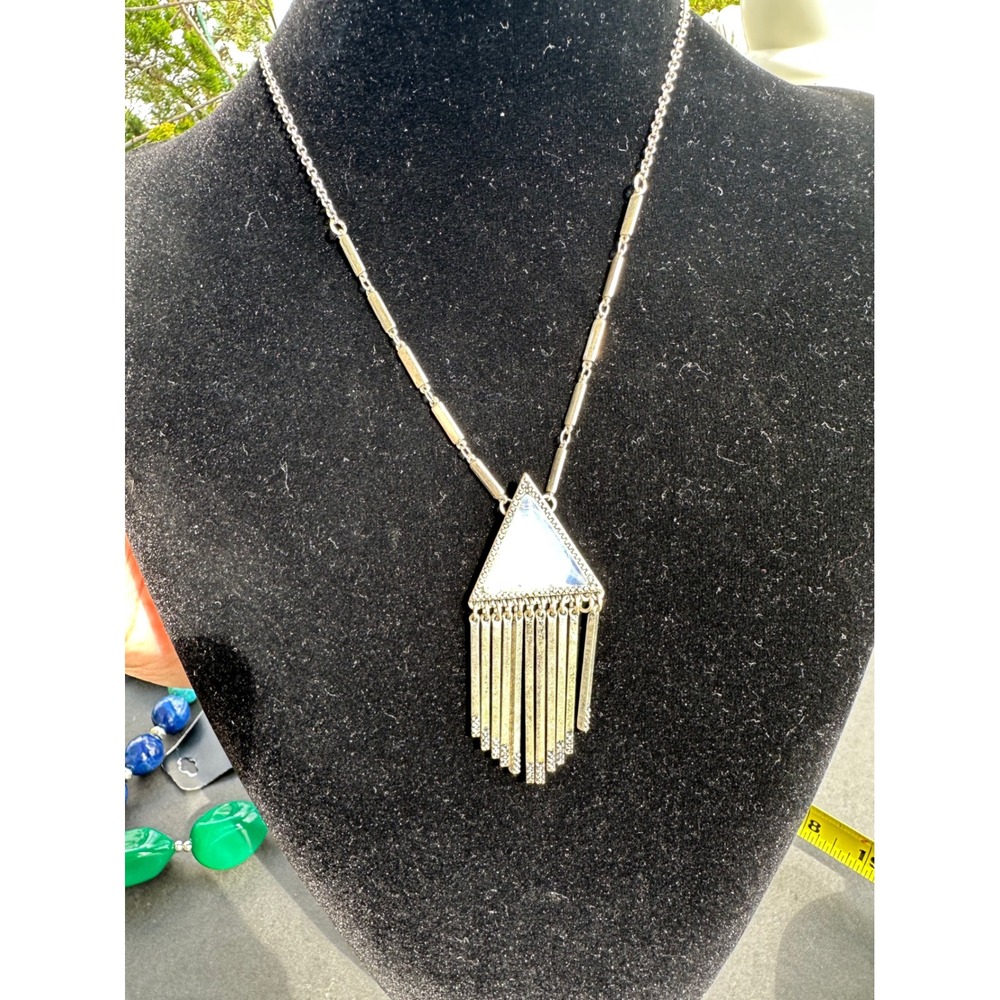 American Eagle Silver Tone Iridescent Triangle Fringe Boho Necklace Southwestern